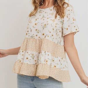Paper Crane Floral Print Tiered Tunic Top